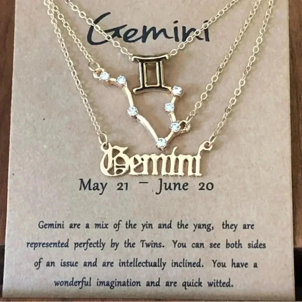 Gemini Horoscope 3 Rose Gold Tone Stone Faux Zodiac Astrology Necklaces New